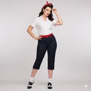 Great NW Indigo Polka Dot Capri Womens 16 Cropped Pants Classic Stretch Cute